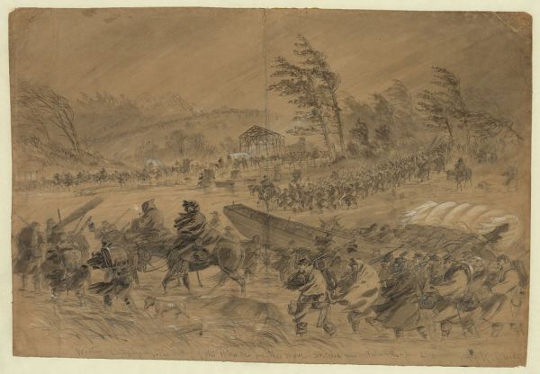 Alfred Waud sketched the Army of the Potomac on the disastrous "Mud March" in January 1863.
