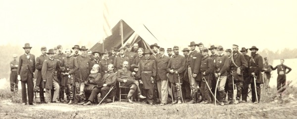 George Gordon Meade and his staff, photographed outside Washington in June 1865 (library of Congress). 